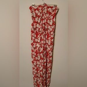 NWT American Eagle Women's Strapless Floral Tie Pockets Wide Leg Pants Jumpsuit